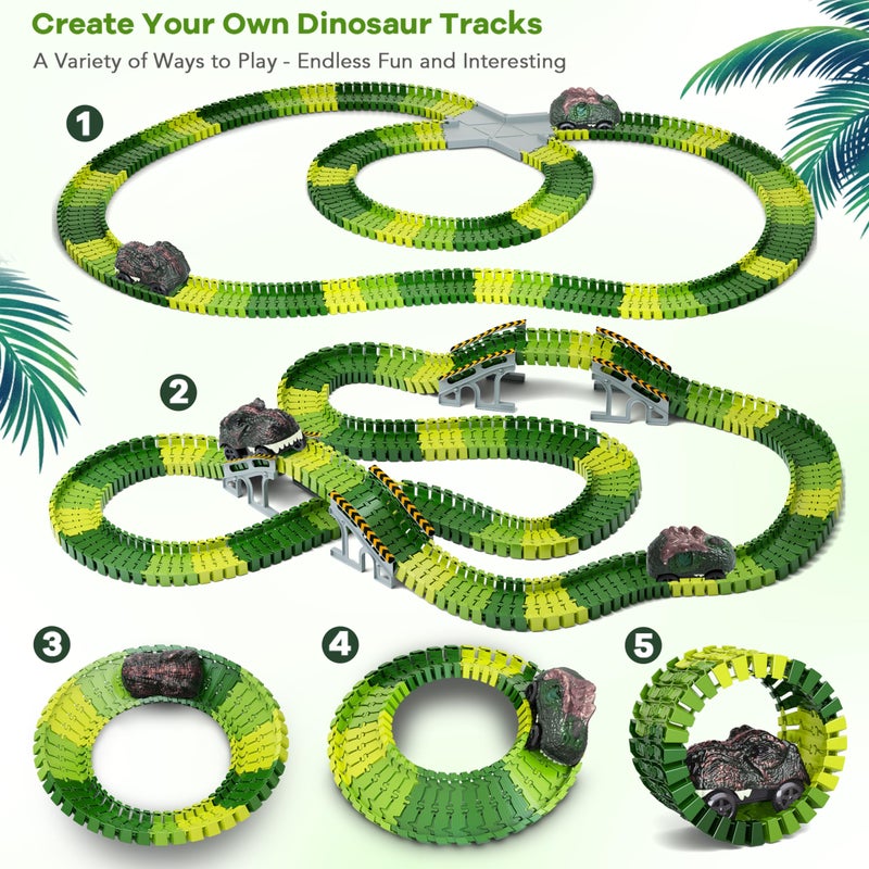 Toyk Dinosaur Toys,Create A Dinosaur World Road Race,Flexible Track Playset and 2 pcs Cool Dinosaur car for 3 4 5 6 Year & Up Old boy Girls Best Gift - Image 3